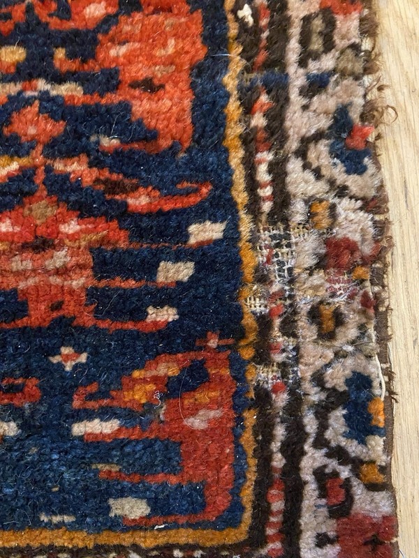 Vintage Rug Piece Blue Hand Knotted Wool 1' 6 x 1' 8 gallery