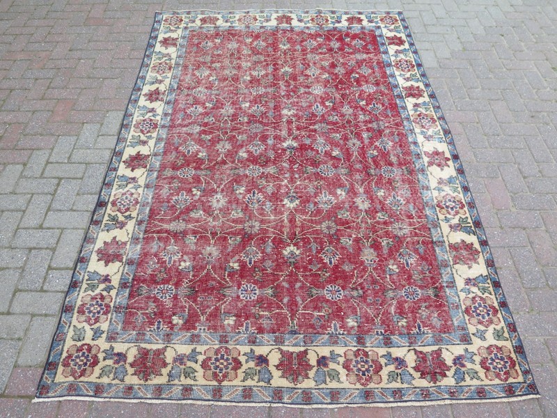 Area Rug Vintage Rug Handmade Red Turkish Carpet 6x9 Rug Wool Large Rug 69"x103" gallery