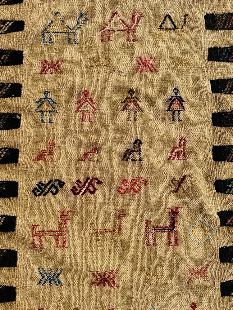 Vintage Rare Folk Art Koçan Turkmen Kilim Rug (184 cm x 101 cm)