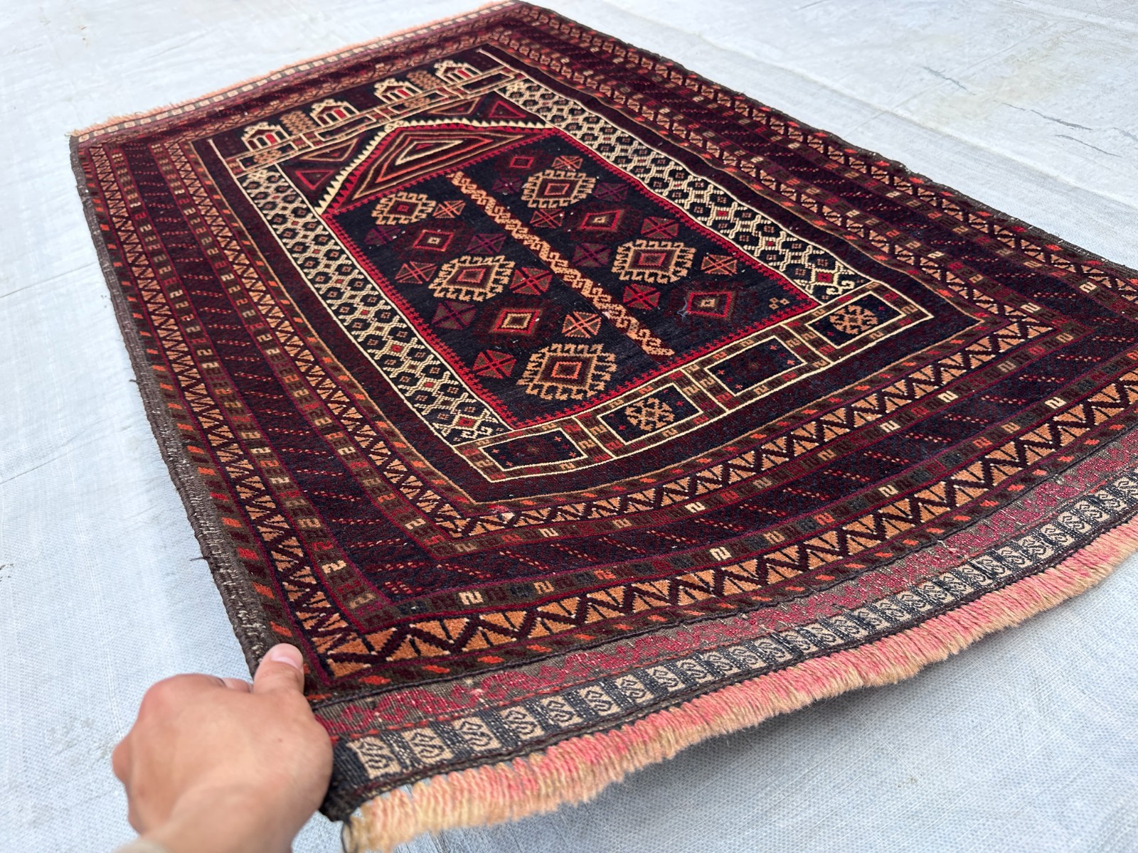 Vintage Nomad Maldari Tribal Natural Vegetable Dye Adreskan Prayer Carpet gallery