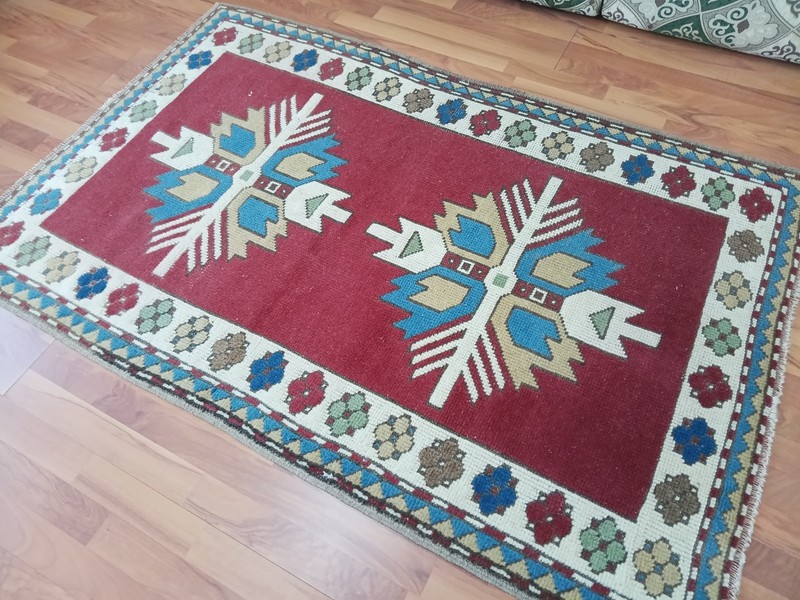 Antique Star Recion Wool Rug Collectible Antique Rare Blue Rug Tribal Rug gallery