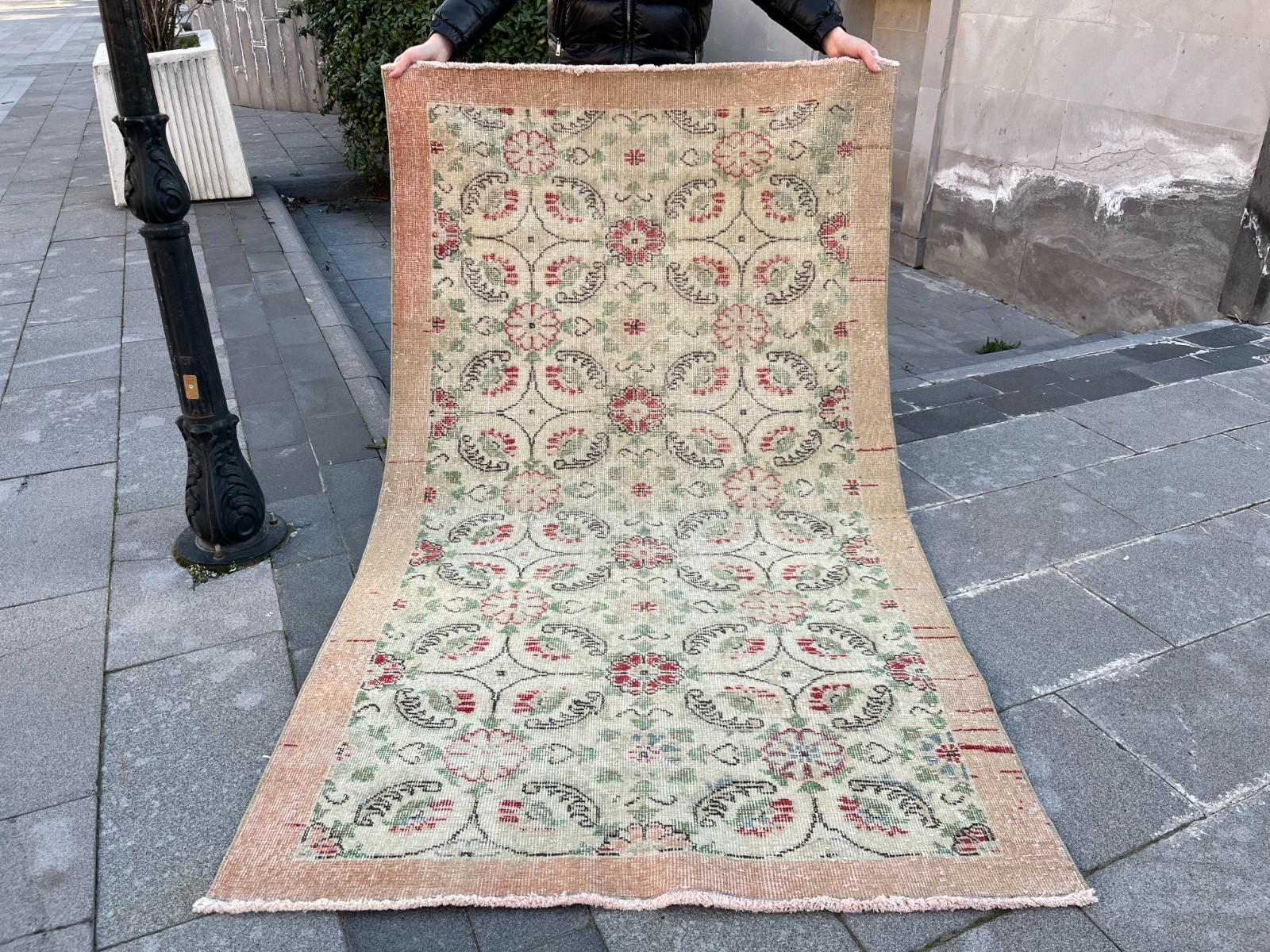 Vintage Turkish Oushak Rug 3.9x6.8 ft Beige Peach Distressed Wool Boho gallery
