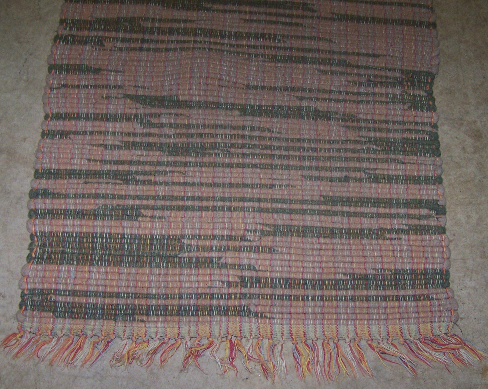 Vintage Hand Woven Rag Rug #15 - Brown & Rose / Pinks about 23" x 33" gallery