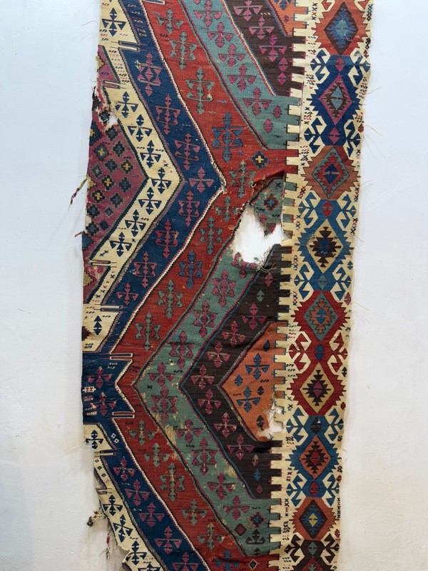 Antique Rare Collectible Hand Woven Anatolian Turkey Wool Weaving Kilim Fragment gallery