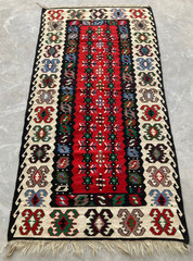 Vintage Traditional Handmade Turkish Geometric Wool Kilim Rug 201×99 cm