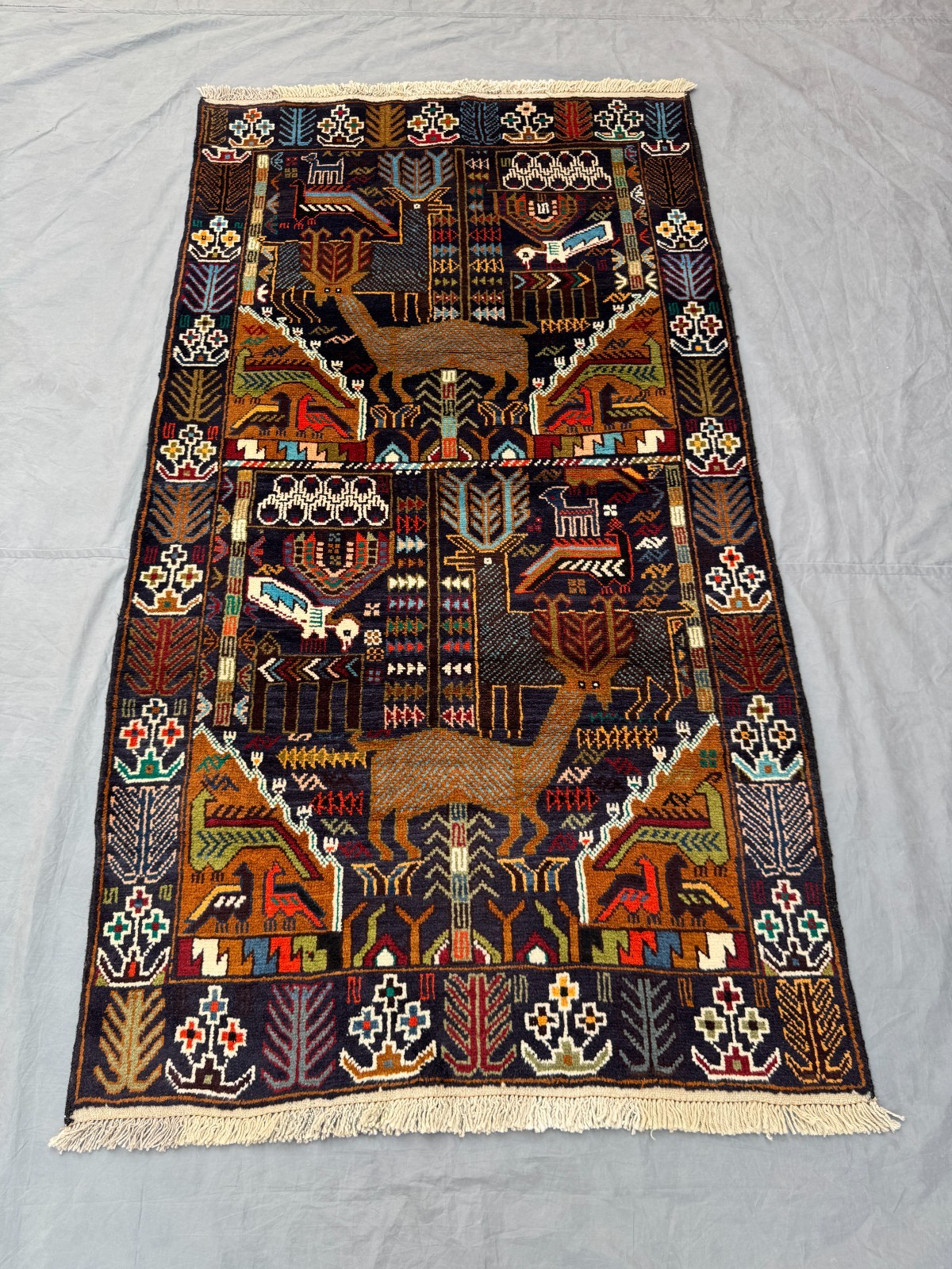 3'7x6'5 ft Vintage Caucasian Pictorial Animal Tribal Hand Knotted Wool Area Rug gallery