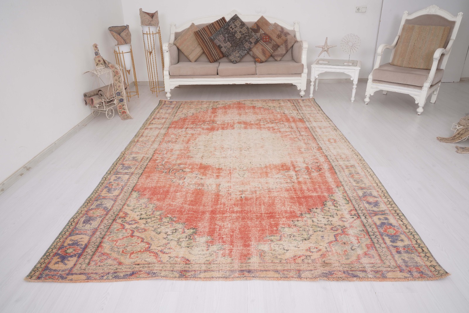Turkish Vintage Oversize Rug 7x9 Handmade Oushak Large Traditional Carpet 417 gallery