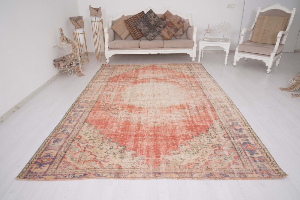 Turkish Vintage Oversize Rug 7x9 Handmade Oushak Large Traditional Carpet 417