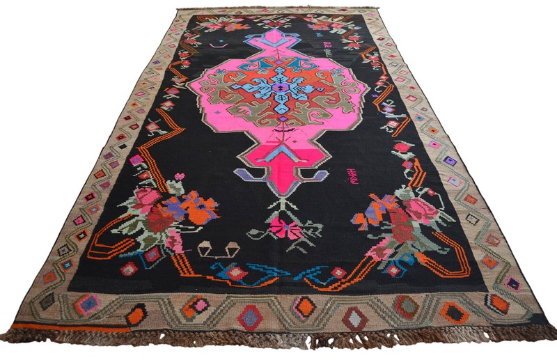 77″ x 154″ Karabakh Rug Hand Woven Kilim Large Area rug 6'5" x 12'10" HOT PINK gallery