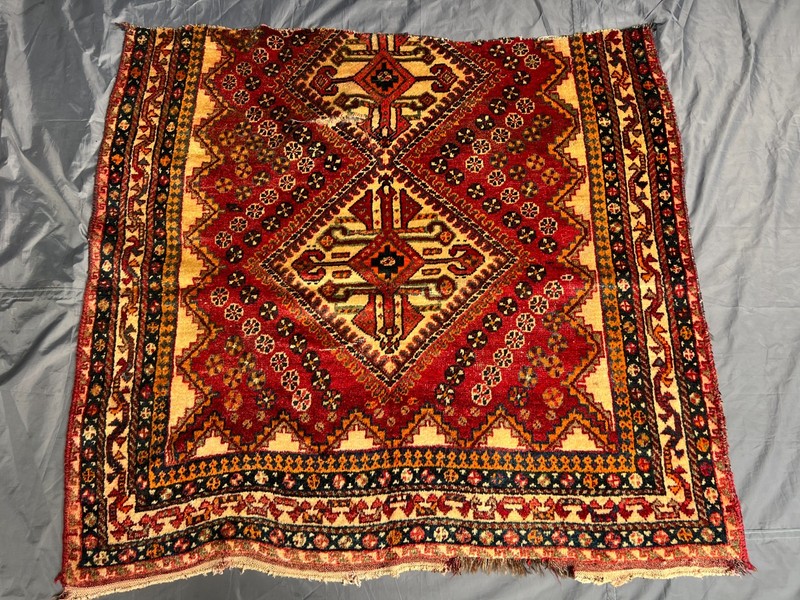 Antique Caucasian Medallion Rug Hand Knotted Distressed Low Pile Vintage 4.6x4.1 gallery