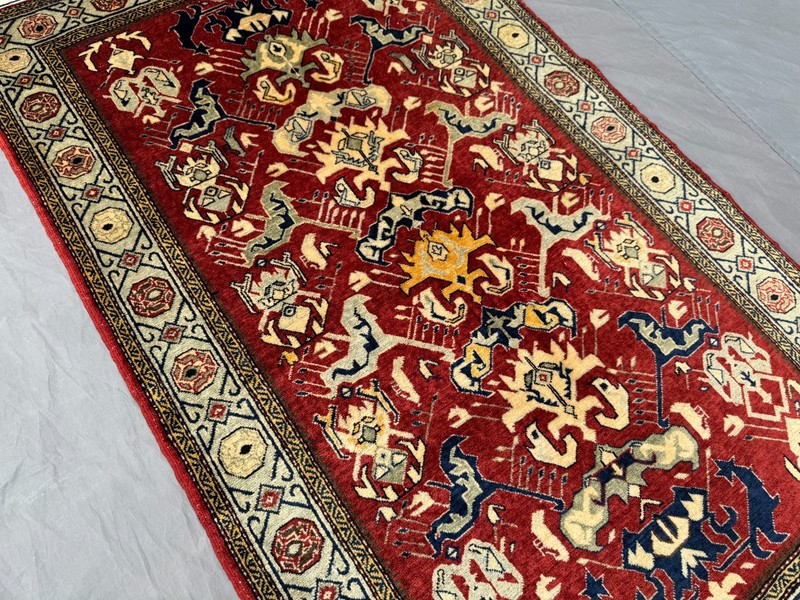 Vintage 3'3x5'6 Ft Caucasian Kazak Rug Red Ivory Tribal Geometric Soft Wool Rug gallery