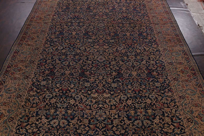 Pre-1900 Kirman Navy Blue Wool Hand-knotted Palace Size Antique Rug 12x21 Carpet gallery