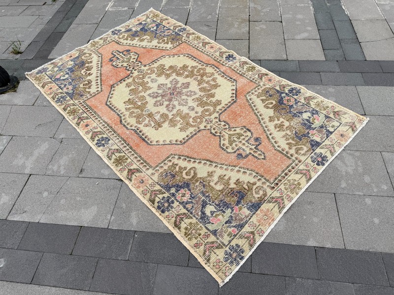 Vintage Turkish Oushak Rug 4.6x7.6 ft Terracotta Boho Hand Knotted Wool Rug gallery