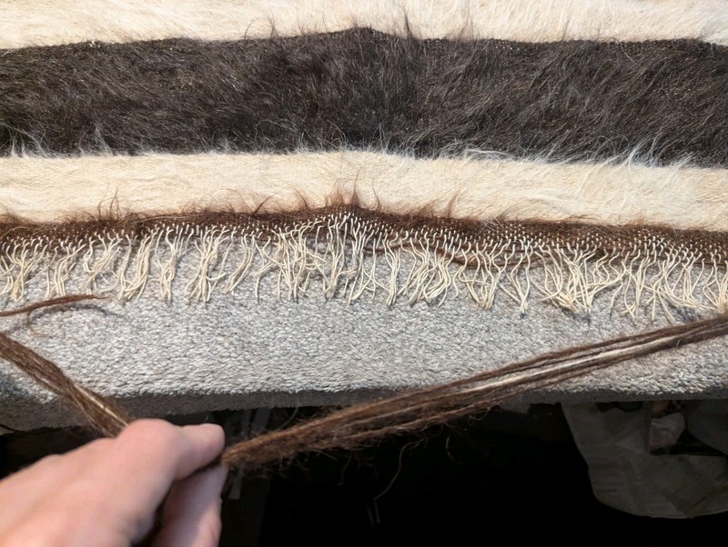 Vintage Turkish Rug Kilim 45x66 Angora Mohair Shaggy Geometric Striped Brown gallery