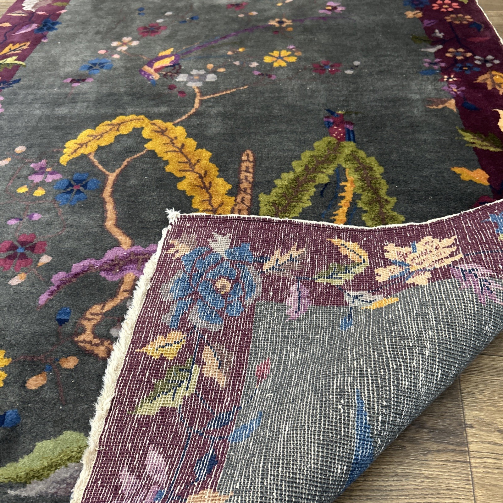 Vintage Chinese Art Deco Rug 6’10” x 4’1” – Floral Handmade Wool Oriental Carpet gallery