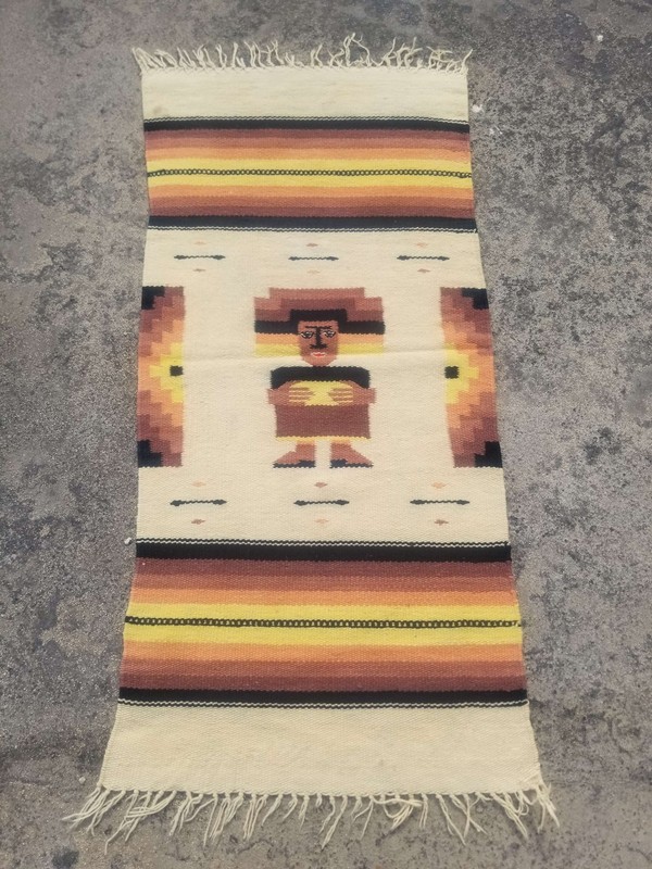 Fine Vintage Traditional Hand Made Mexican Wool Multicolor Kilim 100x49cm gallery