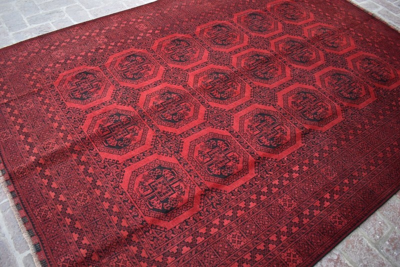 7x9 ft Afghan Antique Turkmen Ersari Area Rug Red Oriental Hand Knotted Wool Rug gallery