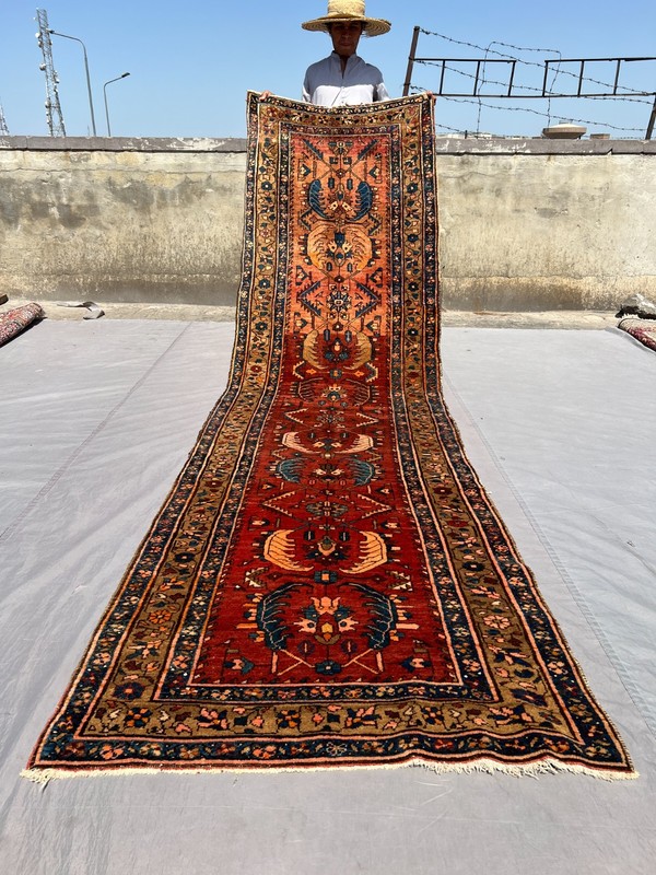 Terracotta Antique Long Runner Rug 3x12 Caucasian Geometric Faded Muted Carpet gallery