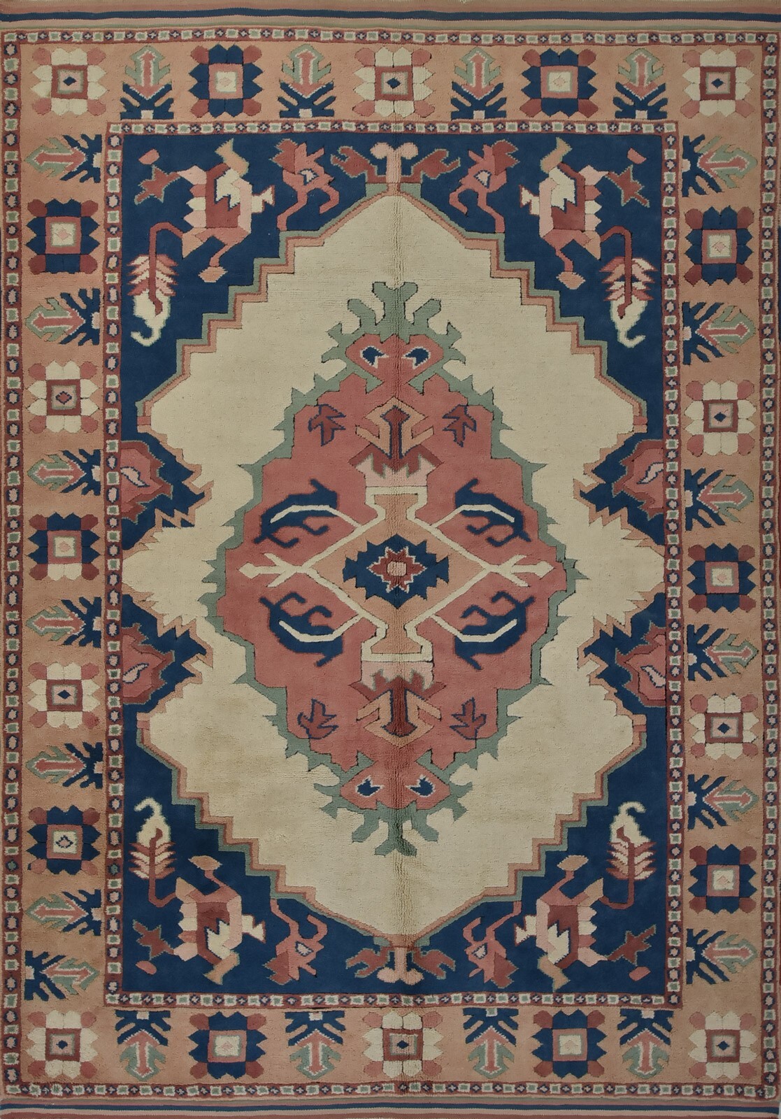 Vintage Tribal Rug 6′ x 8’3” White Wool Geometric Hand-Knotted Oriental Carpet gallery