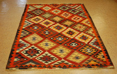 OLD, ANTIQUE RARE DESIGN CAUCASIAN KILIM FLAT WOVEN RUG 5′ x7’7″ VEG NATURAL DYE