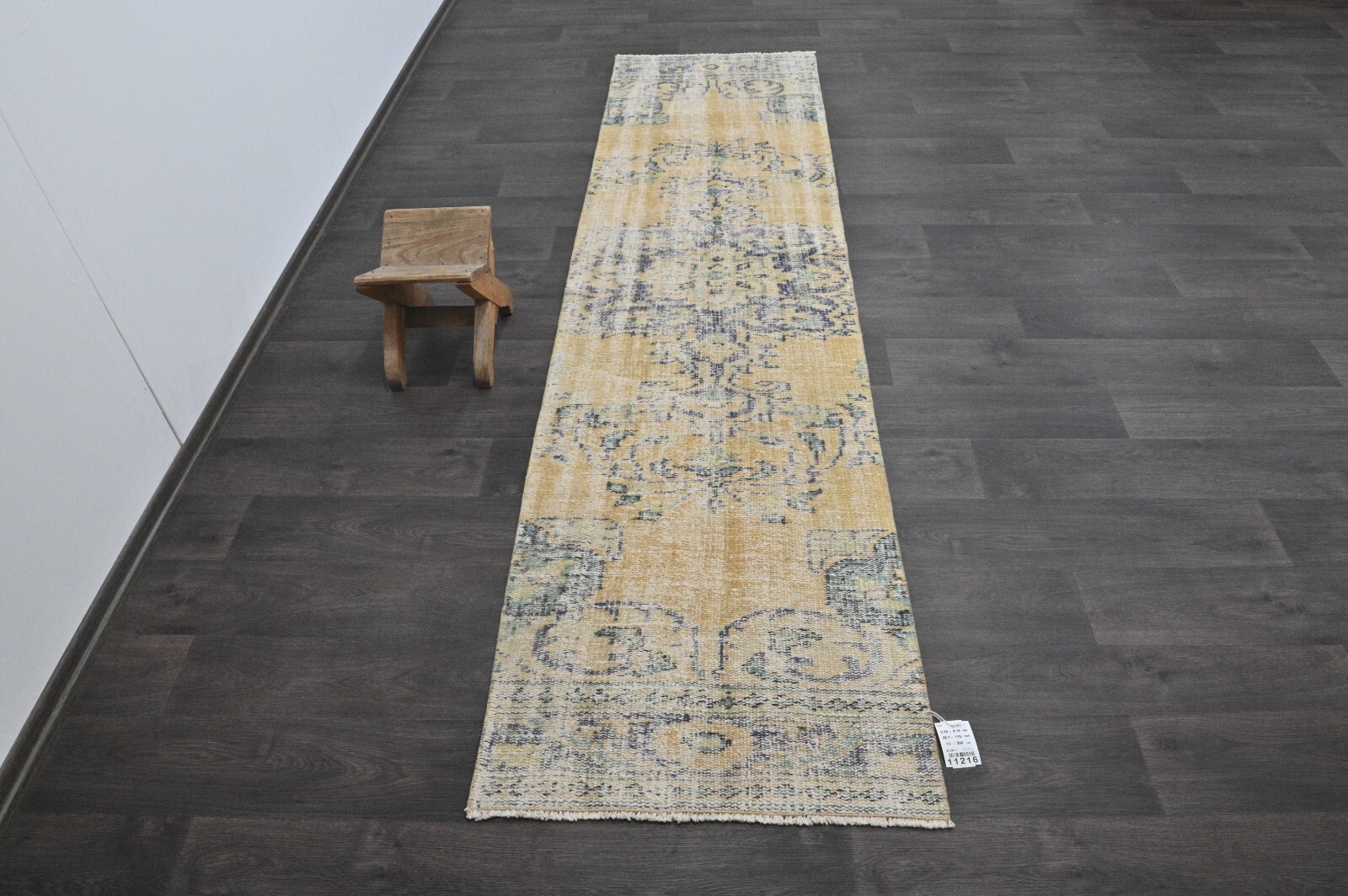 Vintage Turkish Runner Rug 2x9ft Wool Anatolian Handmade Hallway Oushak YELLOW gallery