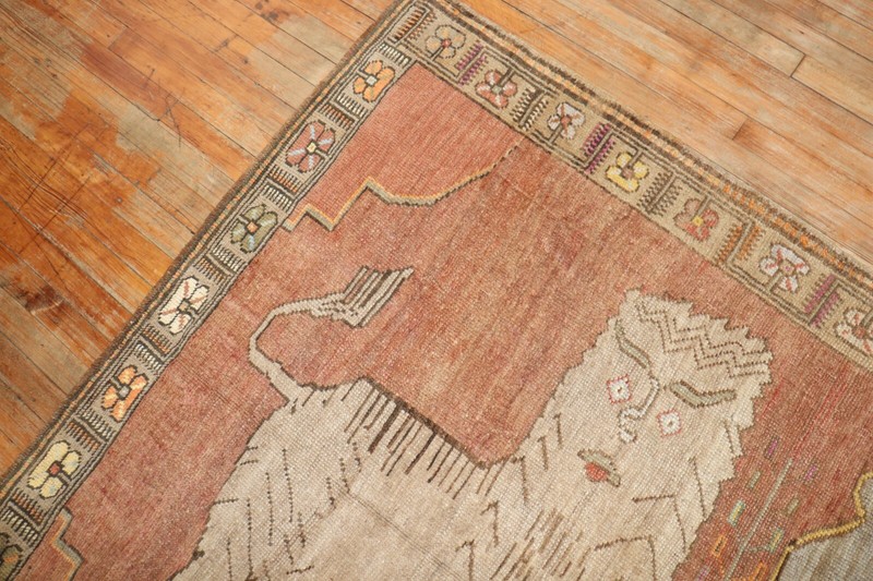 Vintage Kurdish Kars Pictorial Lion King Gallery Rug Size 5'2''x9' gallery