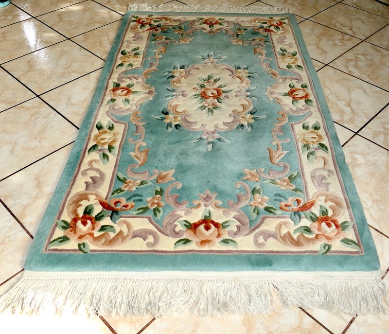 VNTG Chinese 5.10x3 Hand Knotted Peking Sculptured Teal Aqua Aubusson Area Rug gallery