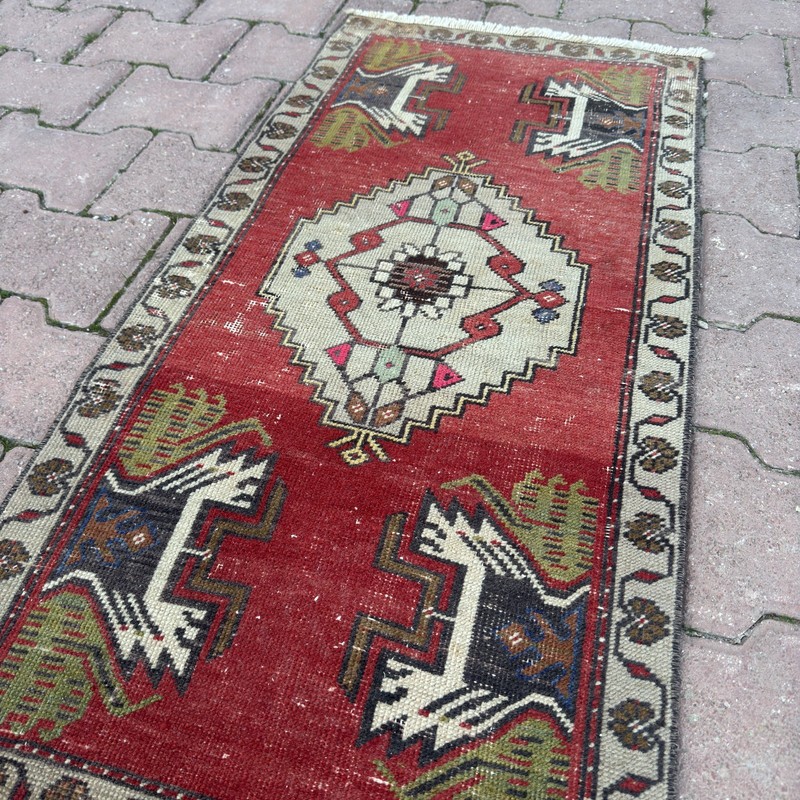 Wine Red 2x3 Hand Knotted Turkish Wool Rug With Olive Corner Motifs -Tariff Free gallery