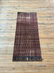 Moody Boho Boteh Runner 3×6 Vintage Turkish Rust Red Navy Blue Wool Rug