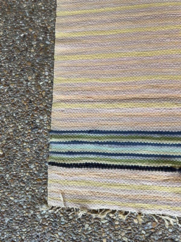 Vintage Handwoven Wool Rug 24.5"x48.5" Pastel Striped Flat Weave MCM gallery