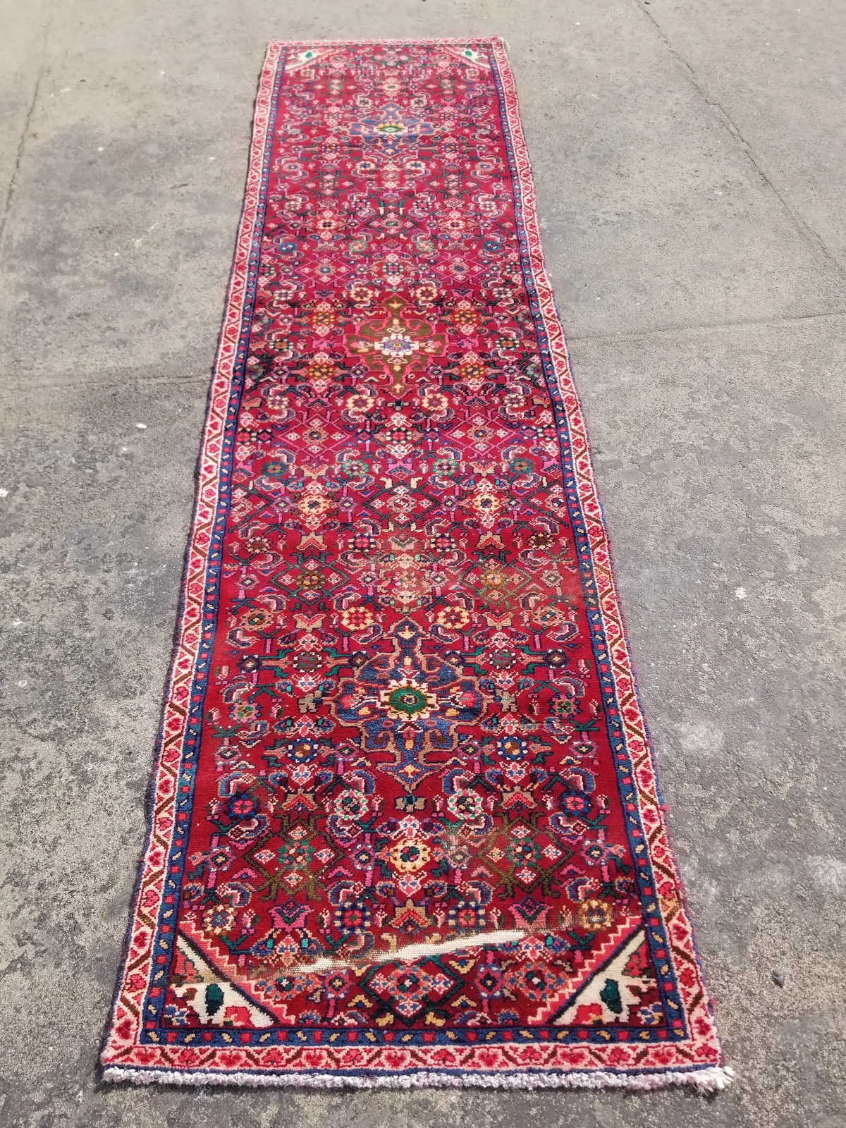 Distressed Vintage Traditional Handmade Persian Wool Multicolor Rug 318x82cm gallery