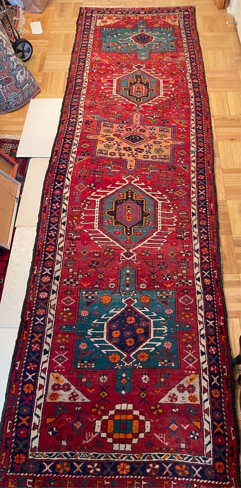 Karajeh Runner Rug Carpet 3 x 11 Geometric Medallions Vintage gallery