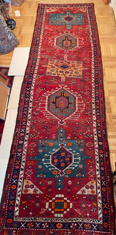 Karajeh Runner Rug Carpet 3 x 11 Geometric Medallions Vintage