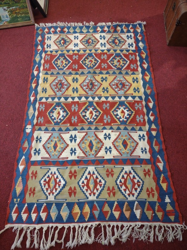 Turkish Kilim Rug, 4'1 x 5'9 ft. Vintage Anatolian Wool Kilim 3'5"-5'10" gallery