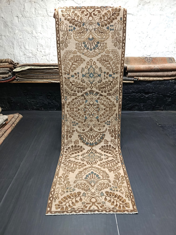 Vintage Oriental Entryway Runner, 2.5x8.2ft, Beige Antique Caucasian Hallway Rug