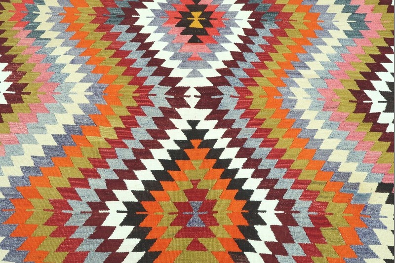 Turkish Vintage Wool Rug Handmade Floor Carpet Large Boho Kelim Teppich 76"x122" gallery