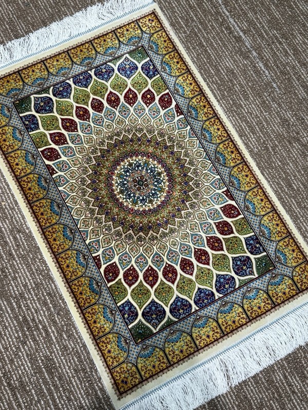 2x3 Feet Silk Rug Dome Design, High-Quality Silk Carpet Door Mate White Color ￼ gallery