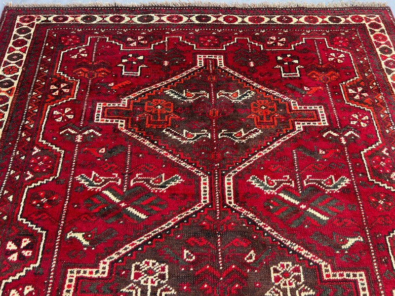 5x6 Wool Oriental Rug Red Blue Geometric Tribal Zanjan Hand Knotted 4'5 x 5'8 gallery