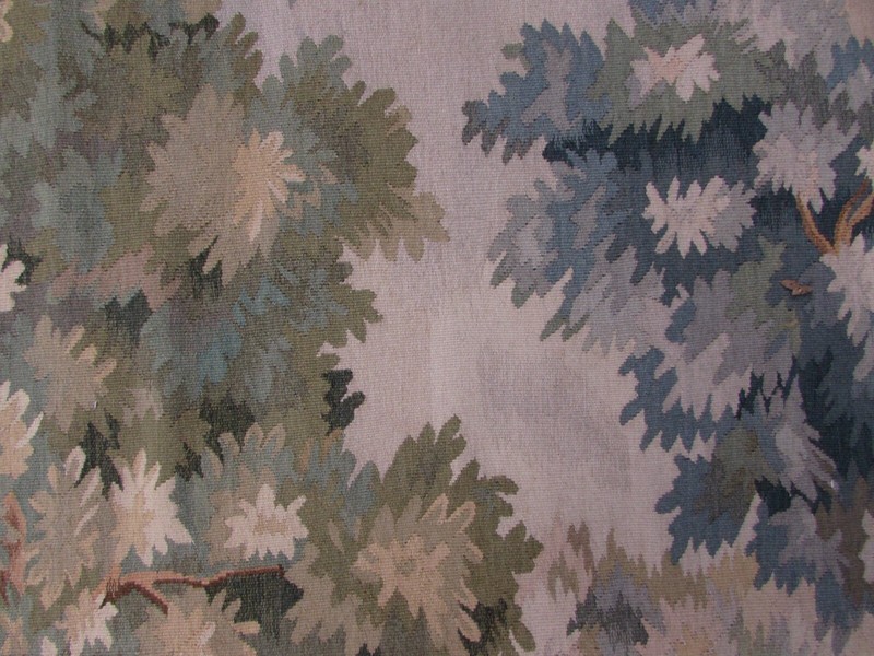 Vintage Hand Made French Design Original Wool Green Aubusson Tapestry 176X127cm gallery