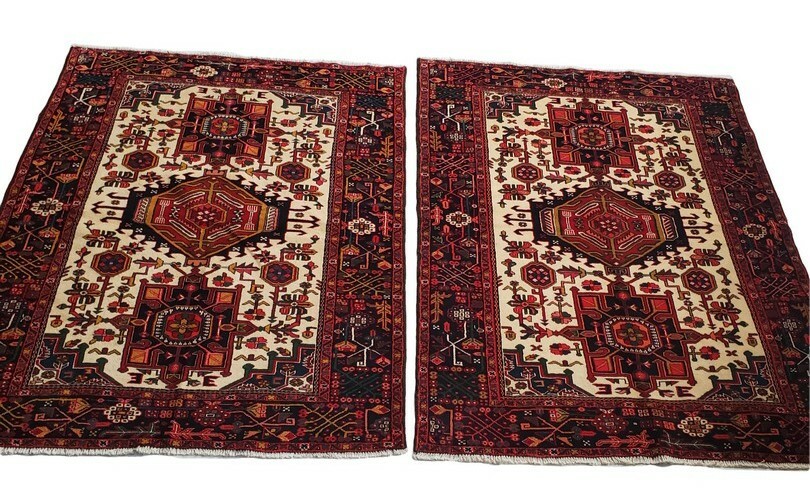 Twin PAIR of Karejeh rugs Hand Woven - 4'11" x 6'5" + 4'11" x 6'7"
