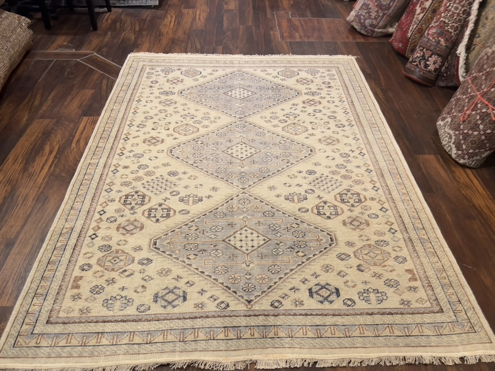 Antique Look Hand Knotted Vintage Tribal Area Rug Geometric Carpet 5’3”x7’3”,92 gallery