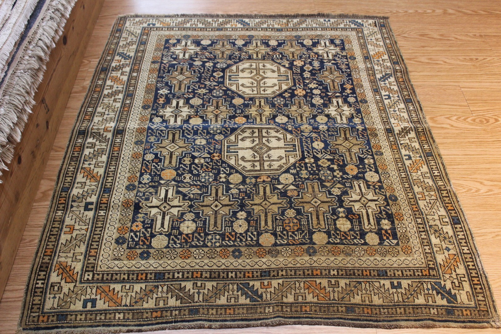 ANTIQUE Caucasian Kazak Shirvan Rug 4' x 5' Late 19th Century matches Heriz rugs gallery