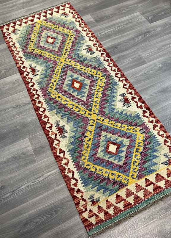 Handmade Kilim Runner wool natural colours Afghan Traditional 201cmx78cm gallery