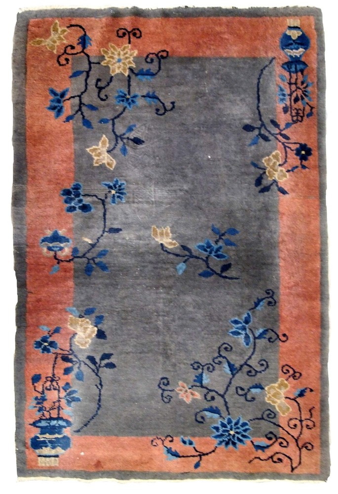 Handmade antique Art Deco Chinese rug 3.1' x 4.10' (94cm x 151cm) 1920s - 1B881