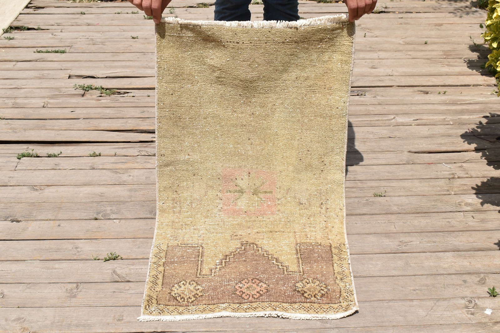 Vintage Rug 1x3 Small Doormat Hand Knotted Carpet Muted Color Wool 54x93cm gallery