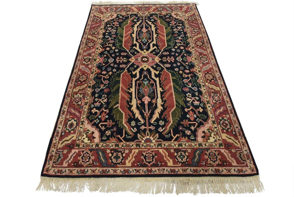 Heriz Rug 5’11” x 8’8” Blue Wool Vintage Traditional Hand-Knotted Carpet