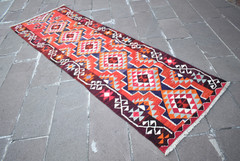 Vintage Kurdish Rug 36” x 114” Herki Hallway Rug Flat Woven Corridor Wool Rug