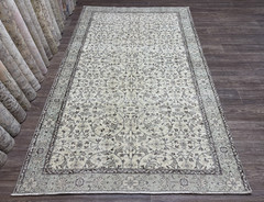 5×9 Hand-Knotted Floral Vintage Beige Green Brown Turkish Living Room Area Rug