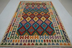 7×10 ft Blue Afghan Hand Woven Wool Reversible Kilim Rug 6’7″x9’6″