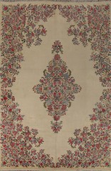 Vintage Floral Kirman Medallion Area Rug 8×11 Wool Hand-knotted Living Room Rug